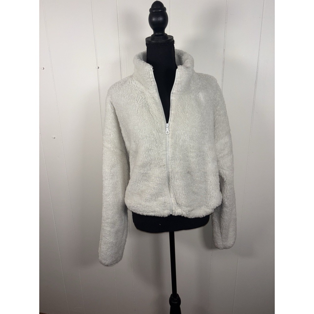 OFFLINE by Aerie Women's Xl White Fleece Zip-Up Teddy Jacket Cropped *